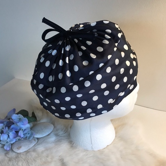 Vintage 1950s Bucket Hat Polka Dot Navy & White - Picture 3 of 7